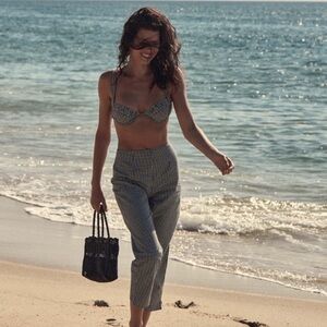 Doen Roseau Cotton Hight Waist Capri Pants Black White La Maddalena Gingham